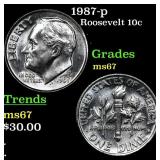 1987-p Roosevelt Dime 10c Grades GEM++ Unc