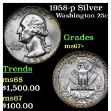 1958-p Washington Quarter Silver 25c Graded ms67+