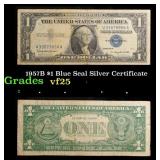 1957B $1 Blue Seal Silver Certificate Grades vf+