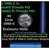 BU Shotgun Jefferson 5c roll, 1986-d 40 pcs Bank $