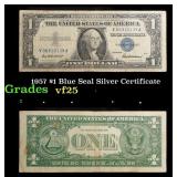 1957 $1 Blue Seal Silver Certificate Grades vf+
