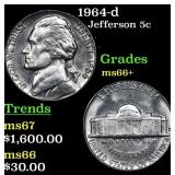 1964-d Jefferson Nickel 5c Grades GEM++ Unc