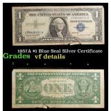 1957A $1 Blue Seal Silver Certificate Grades vf de