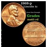 1968-p Lincoln Cent 1c Grades GEM Unc RD
