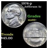 1974-p Jefferson Nickel 5c Grades GEM++ Unc