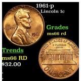 1961-p Lincoln Cent 1c Grades GEM+ Unc RD