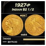 1927-p Gold Indian Quarter Eagle $2 1/2 Grades Cho