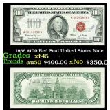 1966 $100 Red Seal United States Note Grades xf+