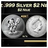 2020 Disney Mickey Christmas 1oz .999 Silver $2 Ne