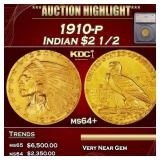 ***Major Highlight*** 1910-p Gold Indian Quarter E