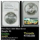 Ultra Rare 1994 Silver Eagle Dollar Mint Error  $1