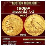***Major Highlight*** 1908-p Gold Indian Quarter E