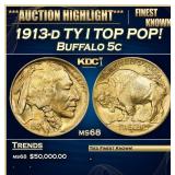 ***Major Highlight*** 1913-d TY I Buffalo Nickel T