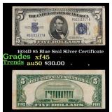 1934D $5 Blue Seal Silver Certificate Grades xf+