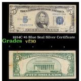 1934C $5 Blue Seal Silver Certificate Grades vf++