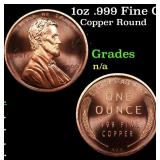 1oz .999 Fine Copper Bullion Round - Lincoln Penny