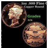 1oz .999 Fine Copper Bullion Round - Mercury Dime
