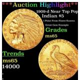 1909-d Gold Indian Half Eagle Near Top Pop! $5 GEM