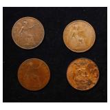 Group of 4 Coins, Great Britain Pennies, 1913, 191
