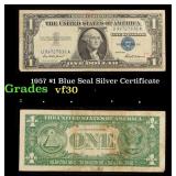 1957 $1 Blue Seal Silver Certificate Grades vf++