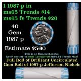 BU Shotgun Jefferson 5c roll, 1987-p 40 pcs Bank $