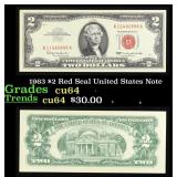 1963 $2 Red Seal United States Note Grades Choice