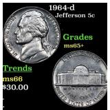 1964-d Jefferson Nickel 5c Grades GEM+ Unc
