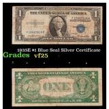 1935E $1 Blue Seal Silver Certificate Grades vf+