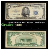 1953 $5 Blue Seal Silver Certificate Grades vf++