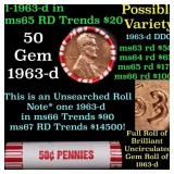BU Shotgun Lincoln 1c roll, 1963-d 50 pcs Bank Wra