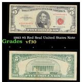 1963 $5 Red Seal United States Note Grades vf++