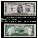 1934C $5 Blue Seal Silver Certificate Grades Choic