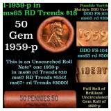 BU Shotgun Lincoln 1c roll, 1959-p 50 pcs Bank Wra