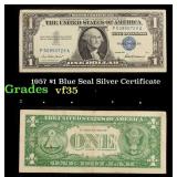 1957 $1 Blue Seal Silver Certificate Grades vf++