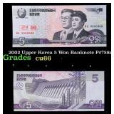 2002 Upper Korea 5 Won Banknote P#?58s,  Grades Ge