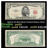 1953A $5 Red Seal United States Note Grades Select