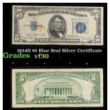 1934D $5 Blue Seal Silver Certificate Grades vf++