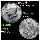 1990-d Kennedy Half Dollar 50c Grades GEM+ Unc