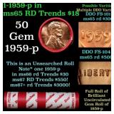 BU Shotgun Lincoln 1c roll, 1959-p 50 pcs Bank Wra