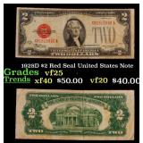 1928D $2 Red Seal United States Note Grades vf+