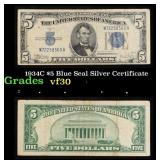 1934C $5 Blue Seal Silver Certificate Grades vf++