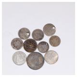 Group of 10 Coins, 1 Bolivar, 2x Canada 10c, Newfo