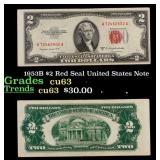 1953B $2 Red Seal United States Note Grades Select