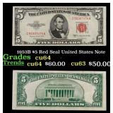 1953B $5 Red Seal United States Note Grades Choice