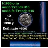 BU Shotgun Jefferson 5c roll, 1986-d 40 pcs Bank $