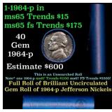 BU Shotgun Jefferson 5c roll, 1964-d 40 pcs Bank $