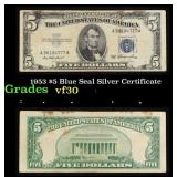 1953 $5 Blue Seal Silver Certificate Grades vf++