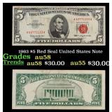 1963 $5 Red Seal United States Note Grades Choice