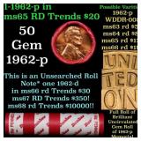 BU Shotgun Lincoln 1c roll, 1962-p 50 pcs Bank Wra