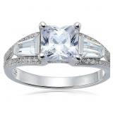 Decadence Sterling Silver Princess Cut 3 Stone Rin